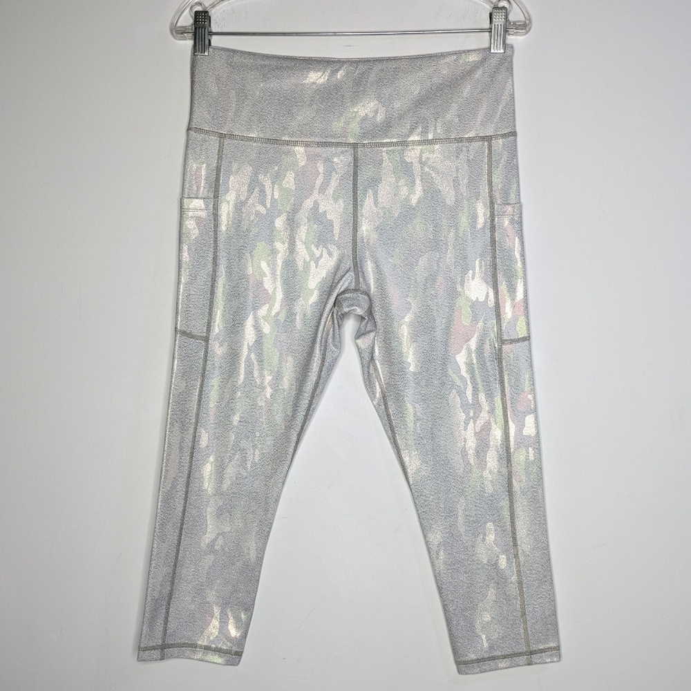 Zyia Silver Green Shiny Camo Crop Exercise Workout Athletic Legging 12